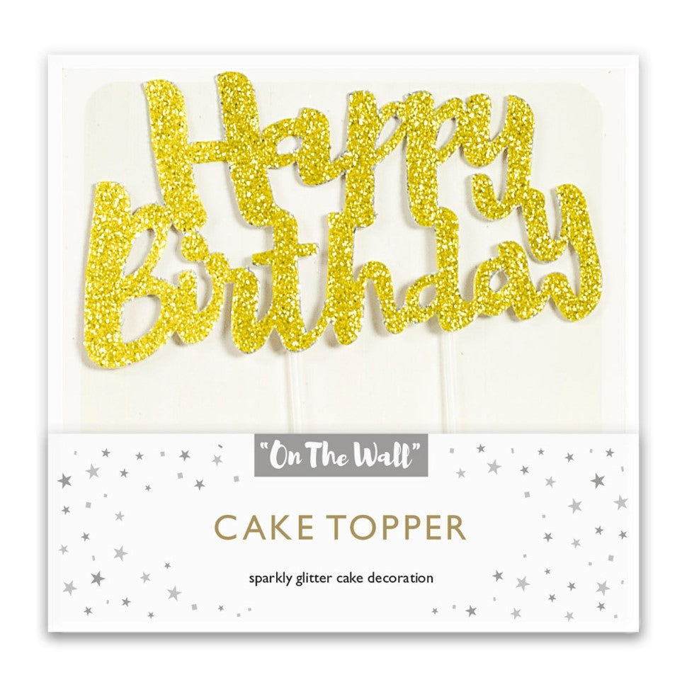 On The Wall Cake Topper Happy Birthday Gold