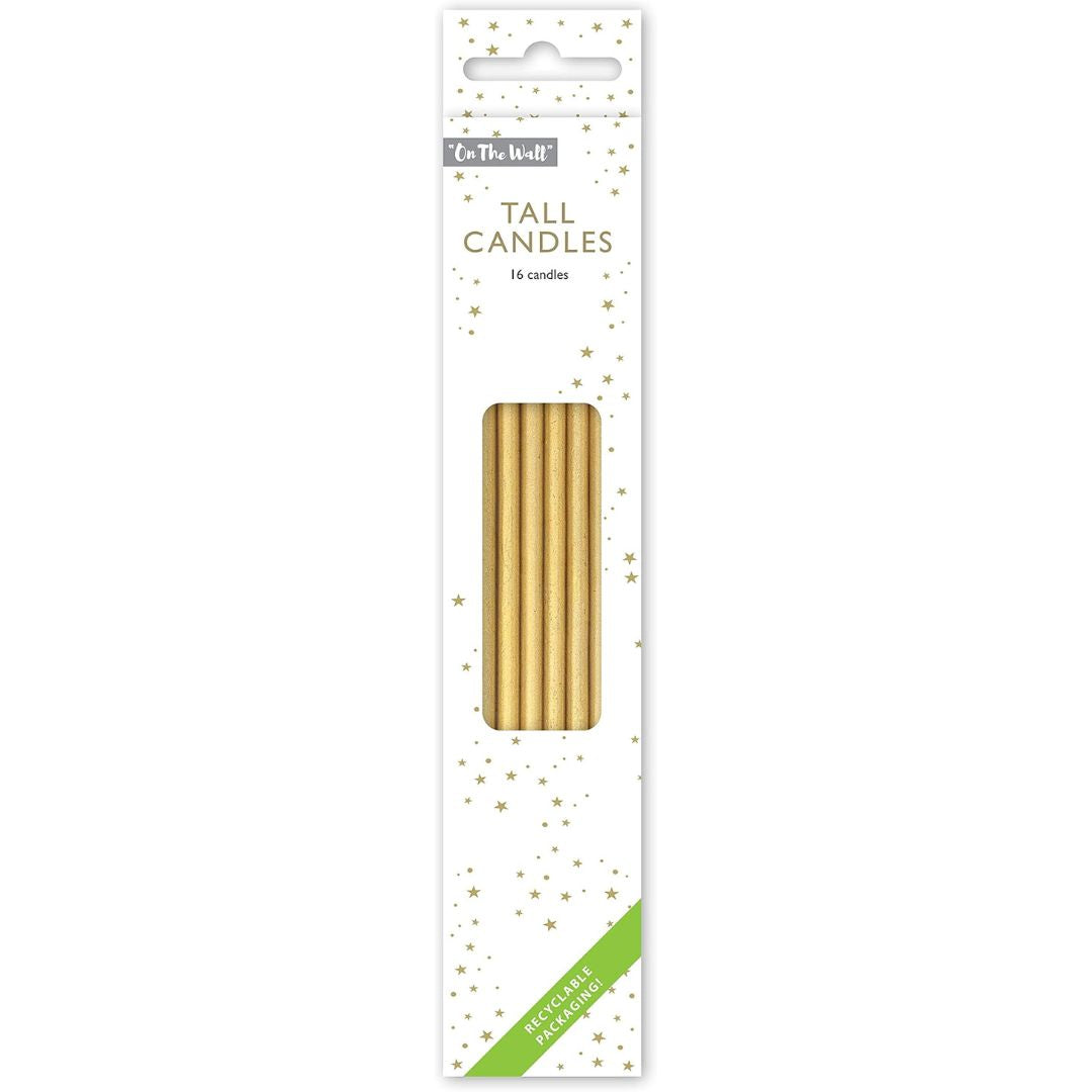 On The Wall Tall Candles A Pack Of 16pcs Gold