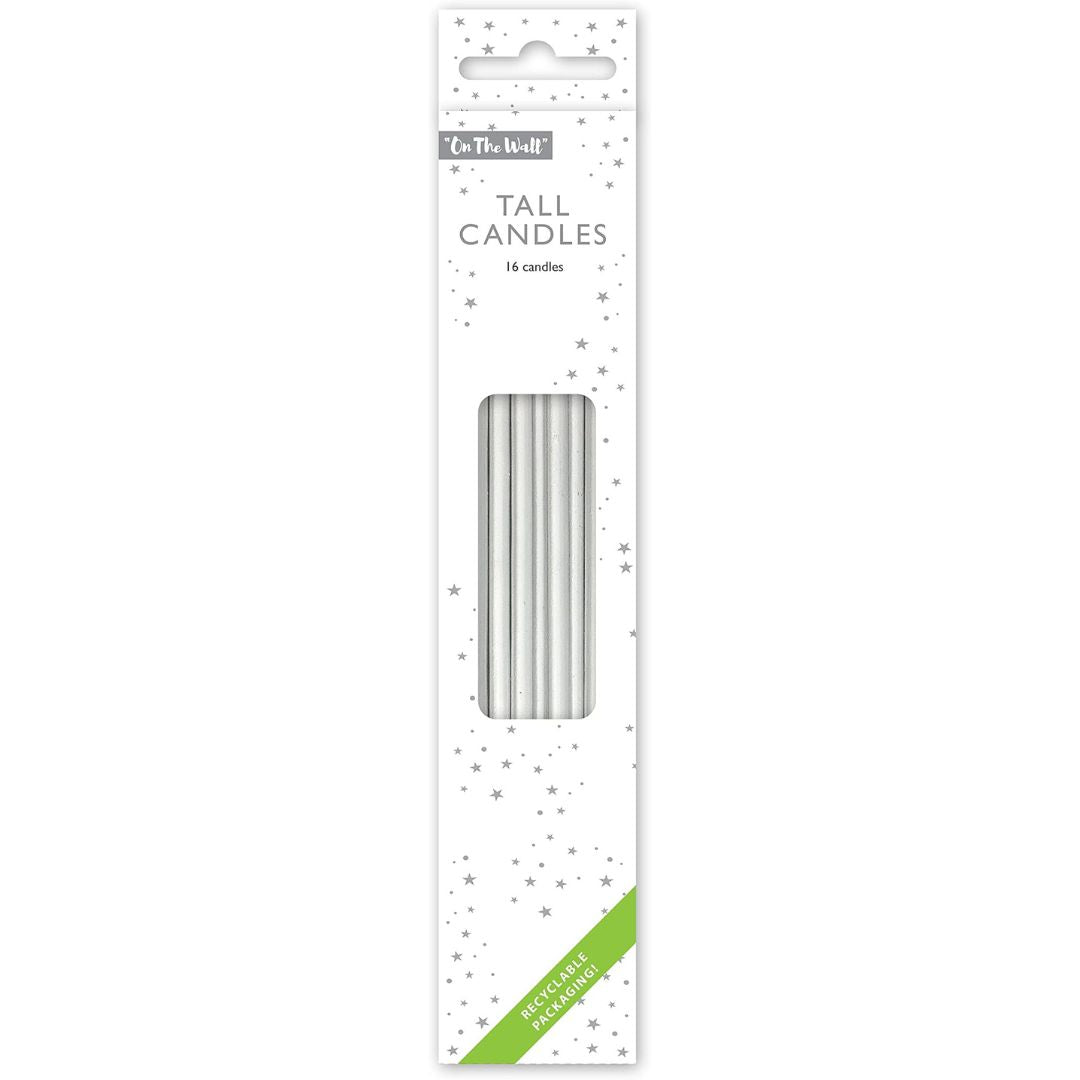 On The Wall Tall Candles A Pack Of 16pcs Silver