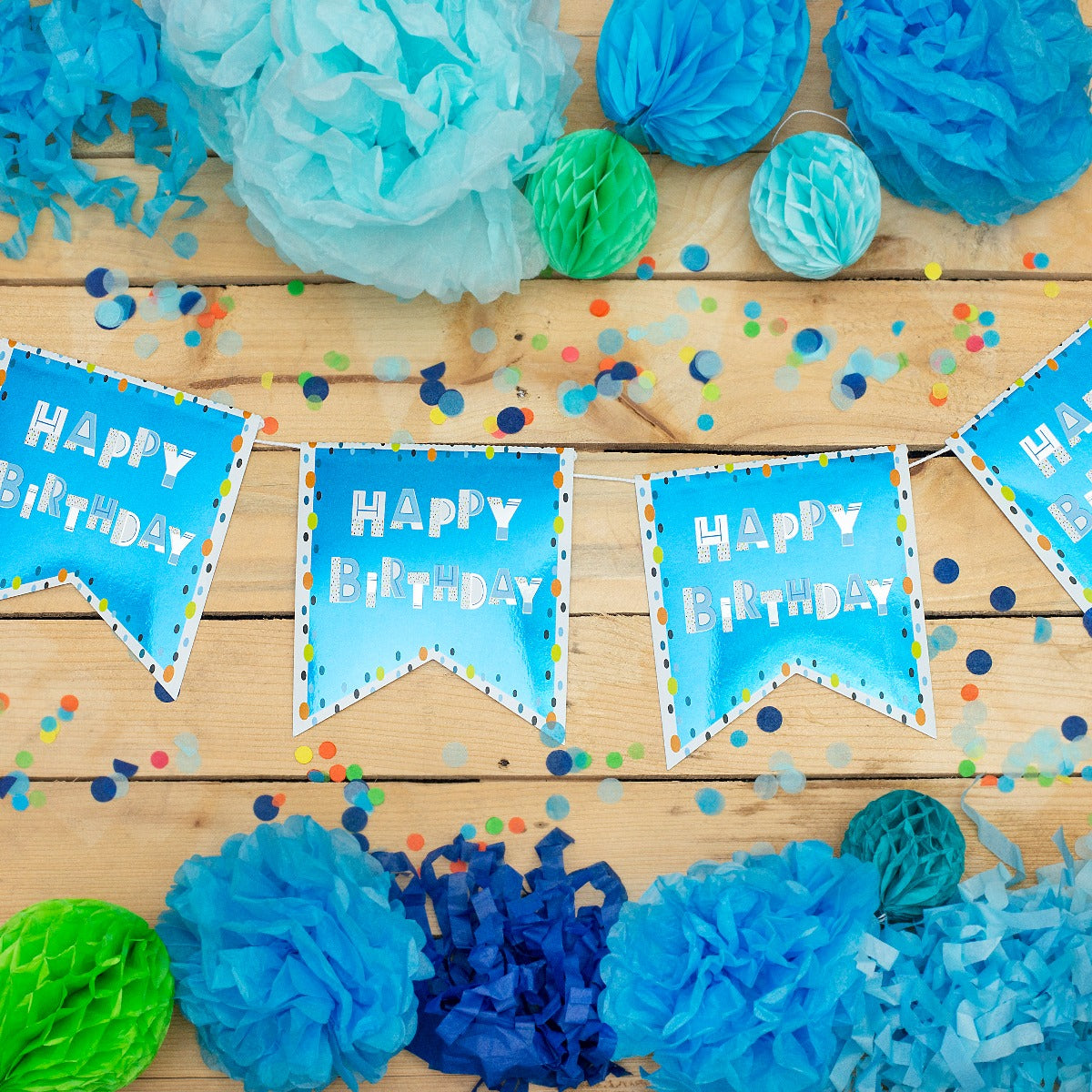 Pukka Party - 10 Bunting Flags - Happy Birthday Blue