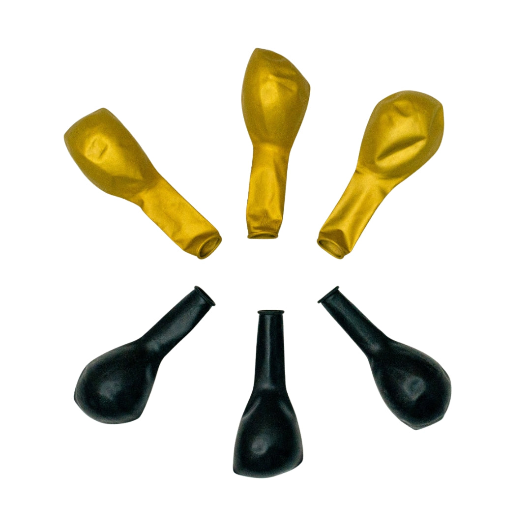 Pukka Party - Helium Latex Balloons 30.5cm A Pack Of 6pcs - Gold & Black