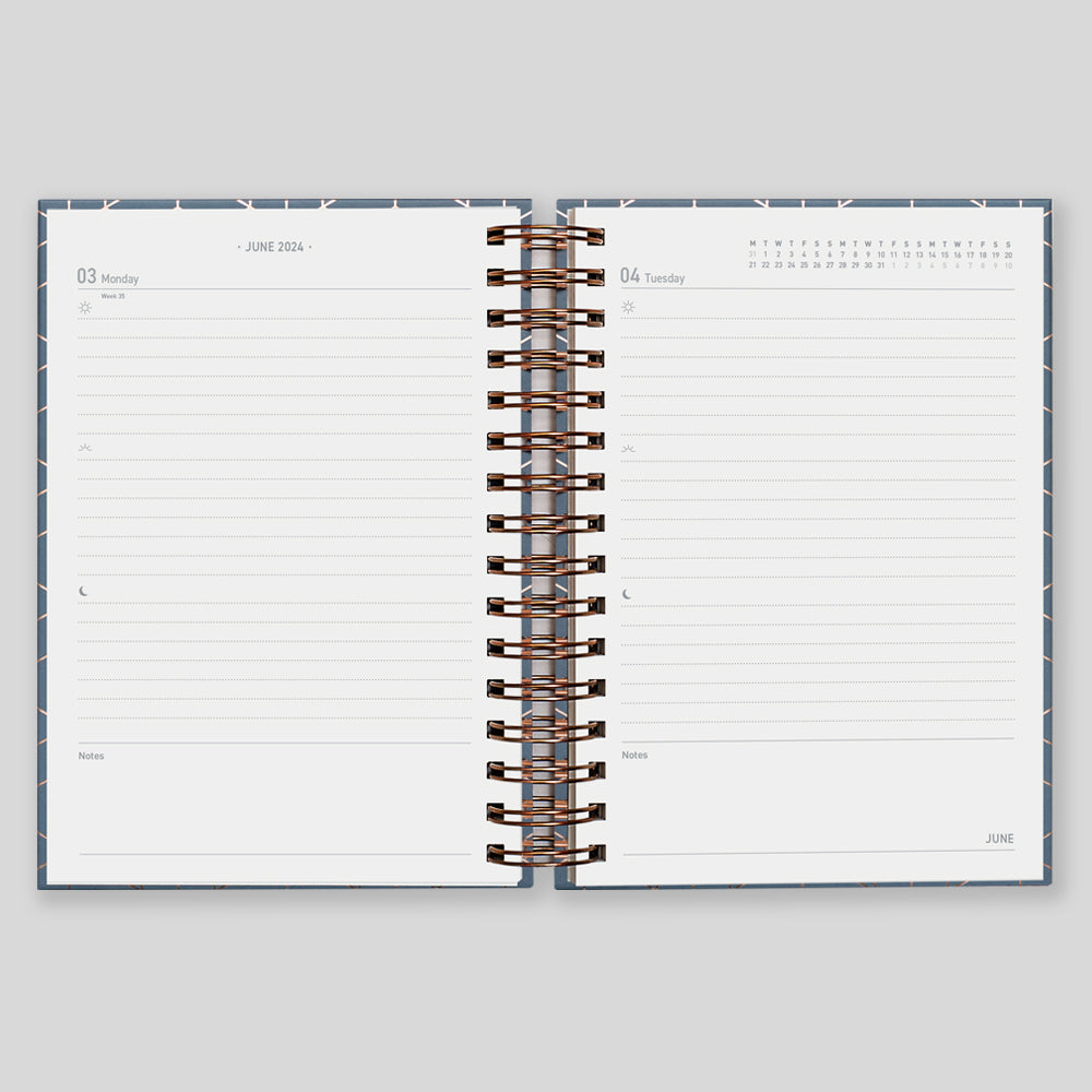 2024 Diary A5 Day a Page with Yellow & Rose Gold Wiro