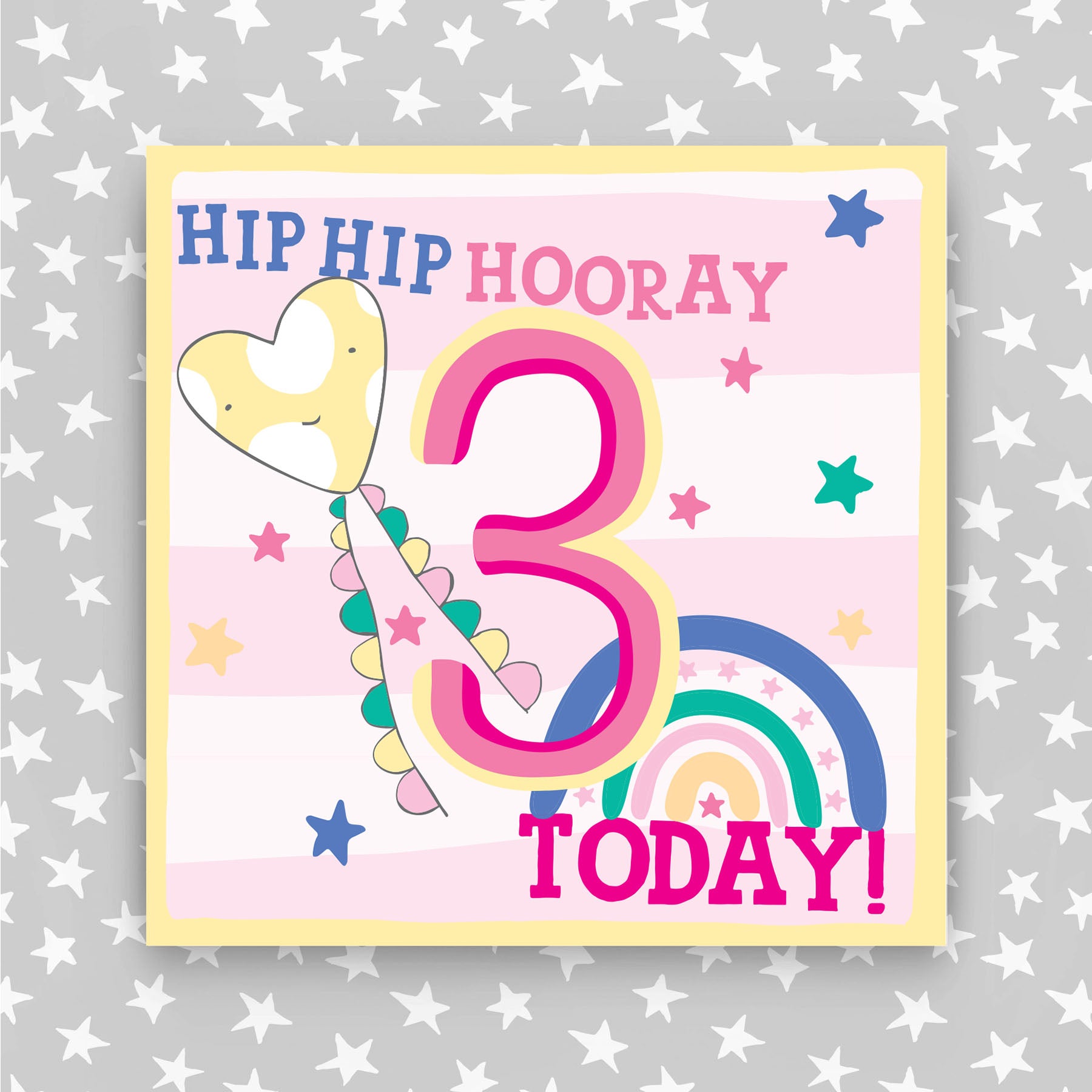 Molly Mae Hip Hip Hooray 3 Today - Greeting Card Pink