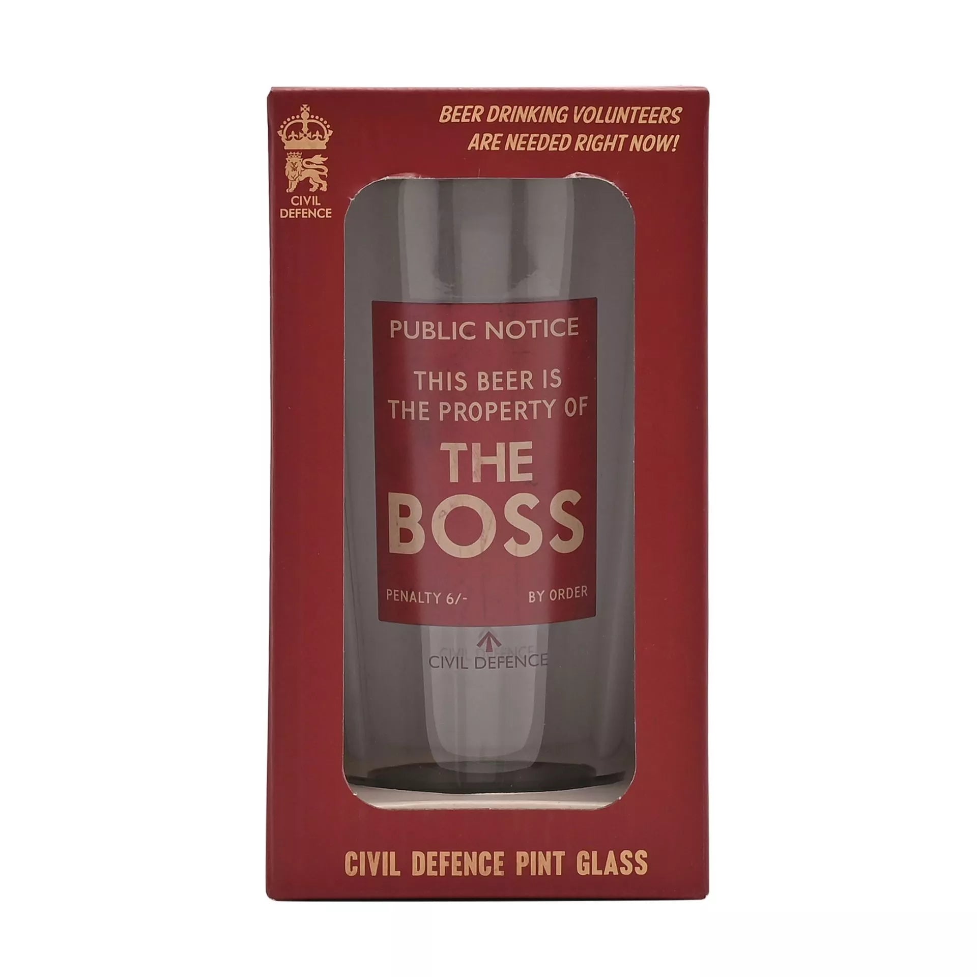 Civil Defence Pint Glass - The Boss