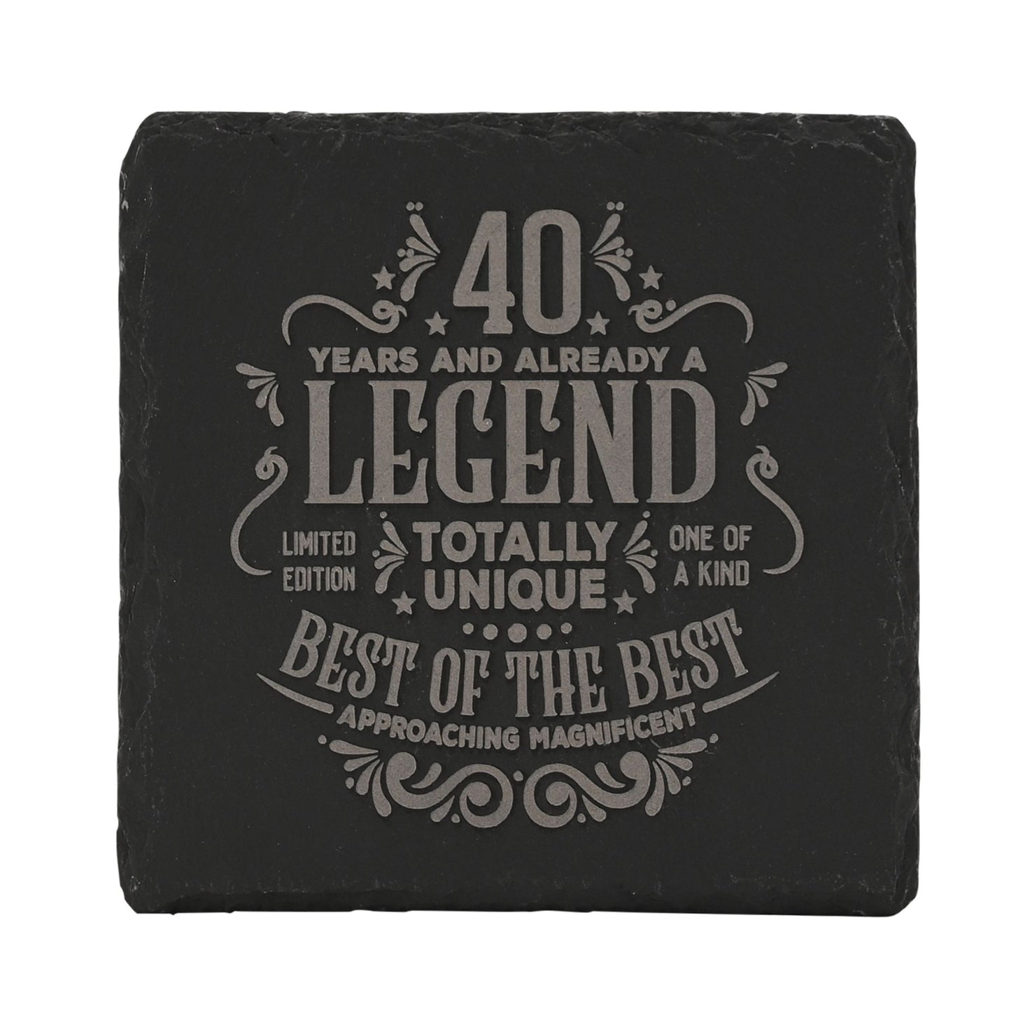 Harvey Makin Legend Slate Coaster 10 x 10cm - 40 Years