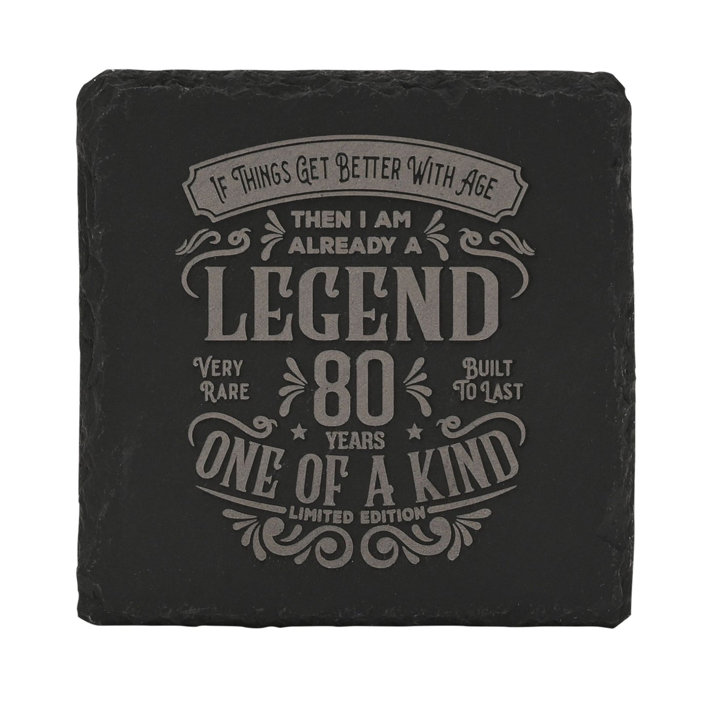 Harvey Makin Legend Slate Coaster 10 x 10cm - 80 Years