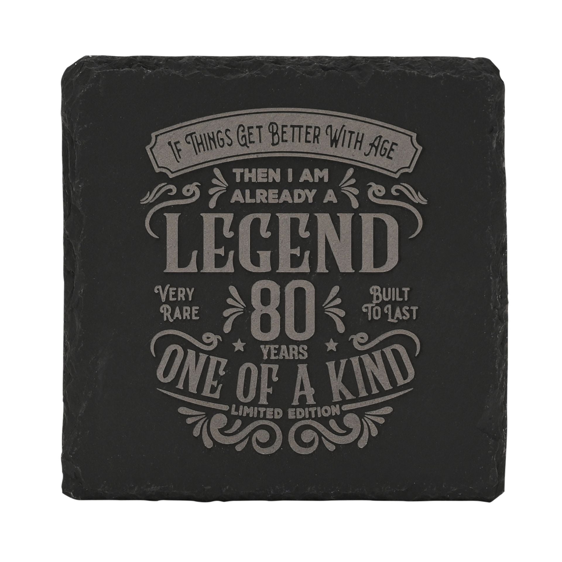 Harvey Makin Legend Slate Coaster 10 x 10cm - 80 Years