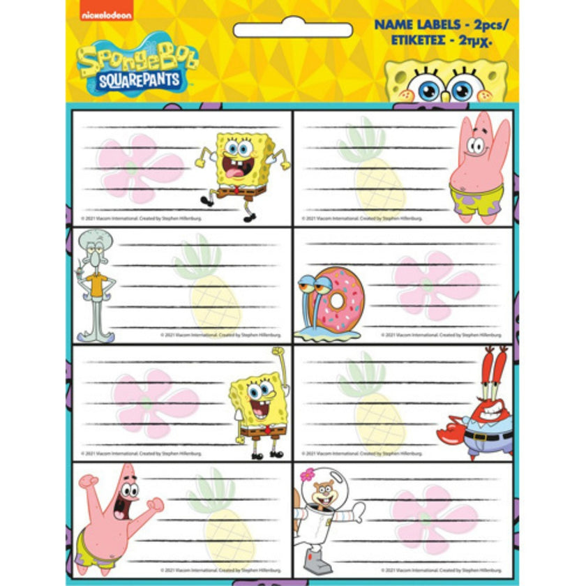 Gim - School Name Labels A Pack Of 2 Sheets - Nickelodeon - SpongeBob