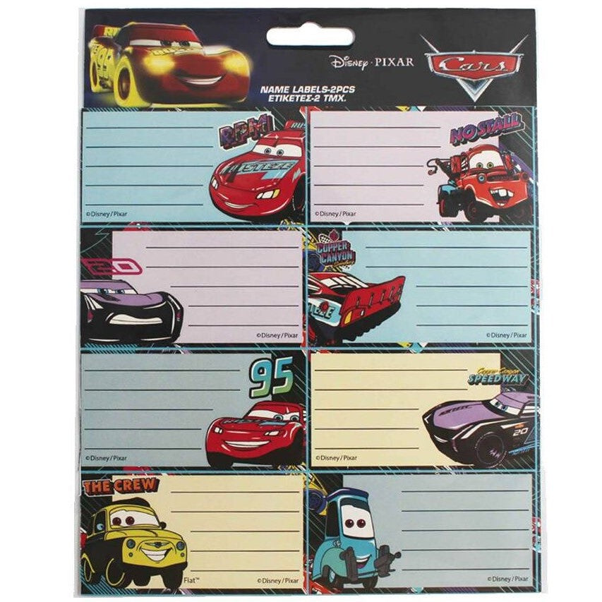 Disney School Name Labels A Pack Of 2 Sheets - Cars