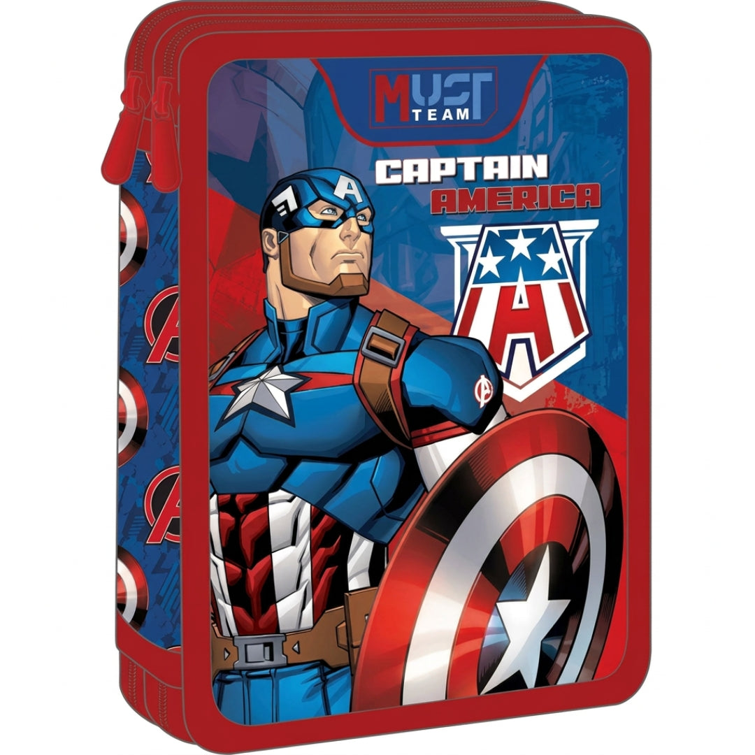 Diakakis Double Decker Pencil Case Filled 21 x 15 x 5cm - Must Team - Marvel - Captain America