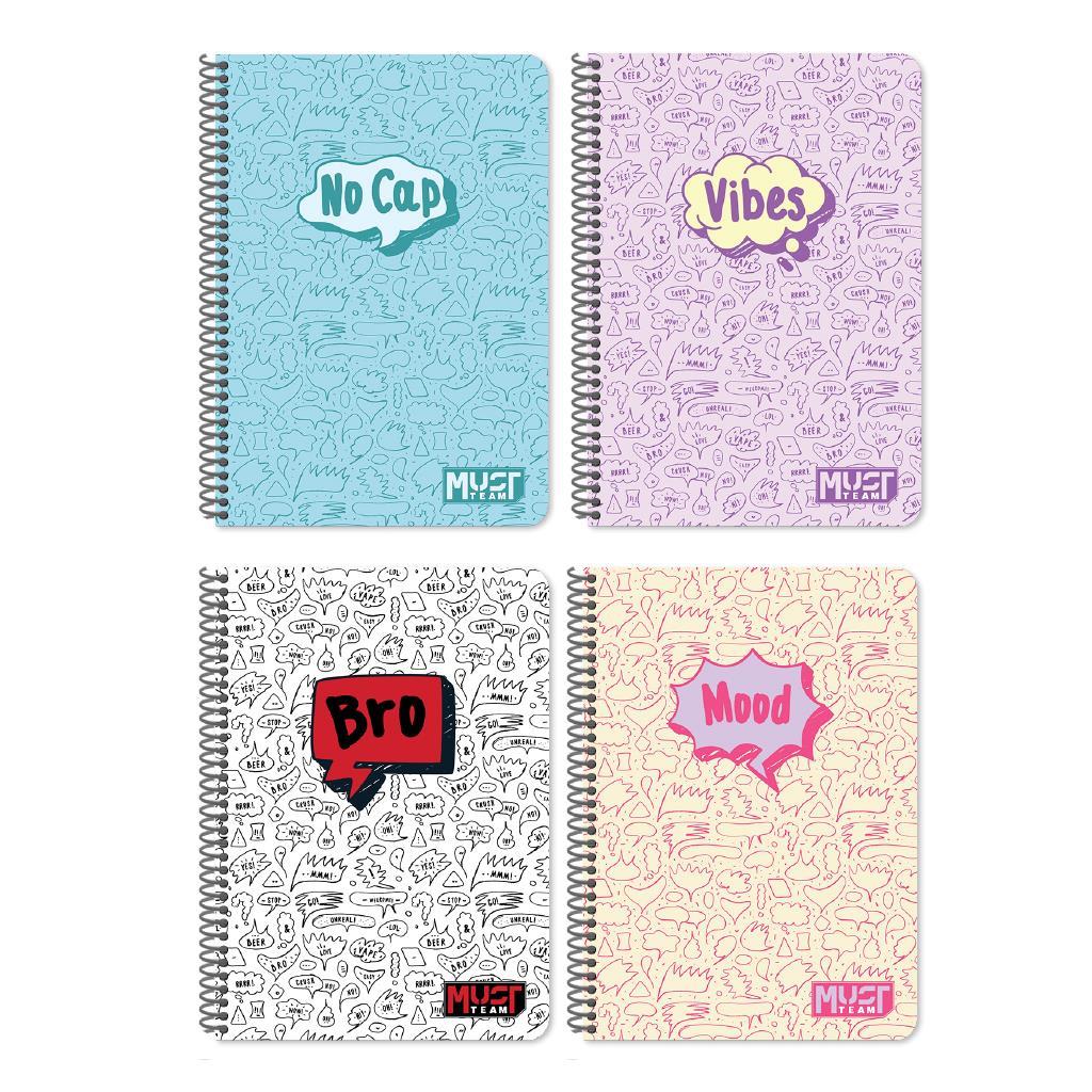 B5 Diakakis Side-Spiral Lined Notebook 90 Sheets - Must Team - Quotes x 1p Assortment