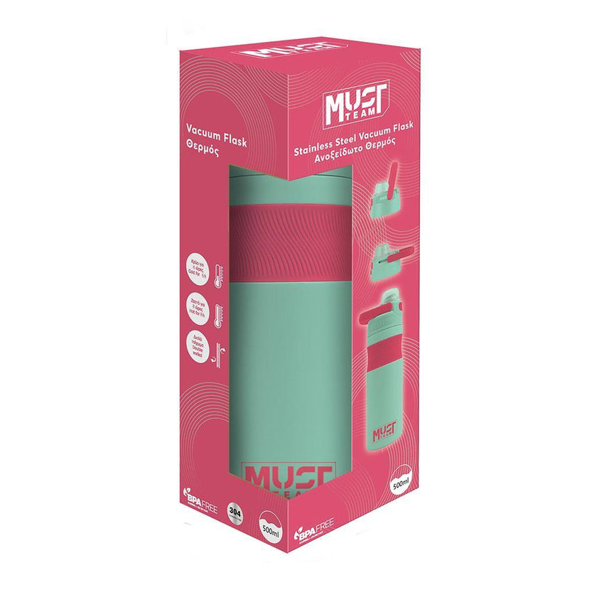 Diakakis Stainless Steel Vacuum Flask 500ml - Must Team - Mint / Pink