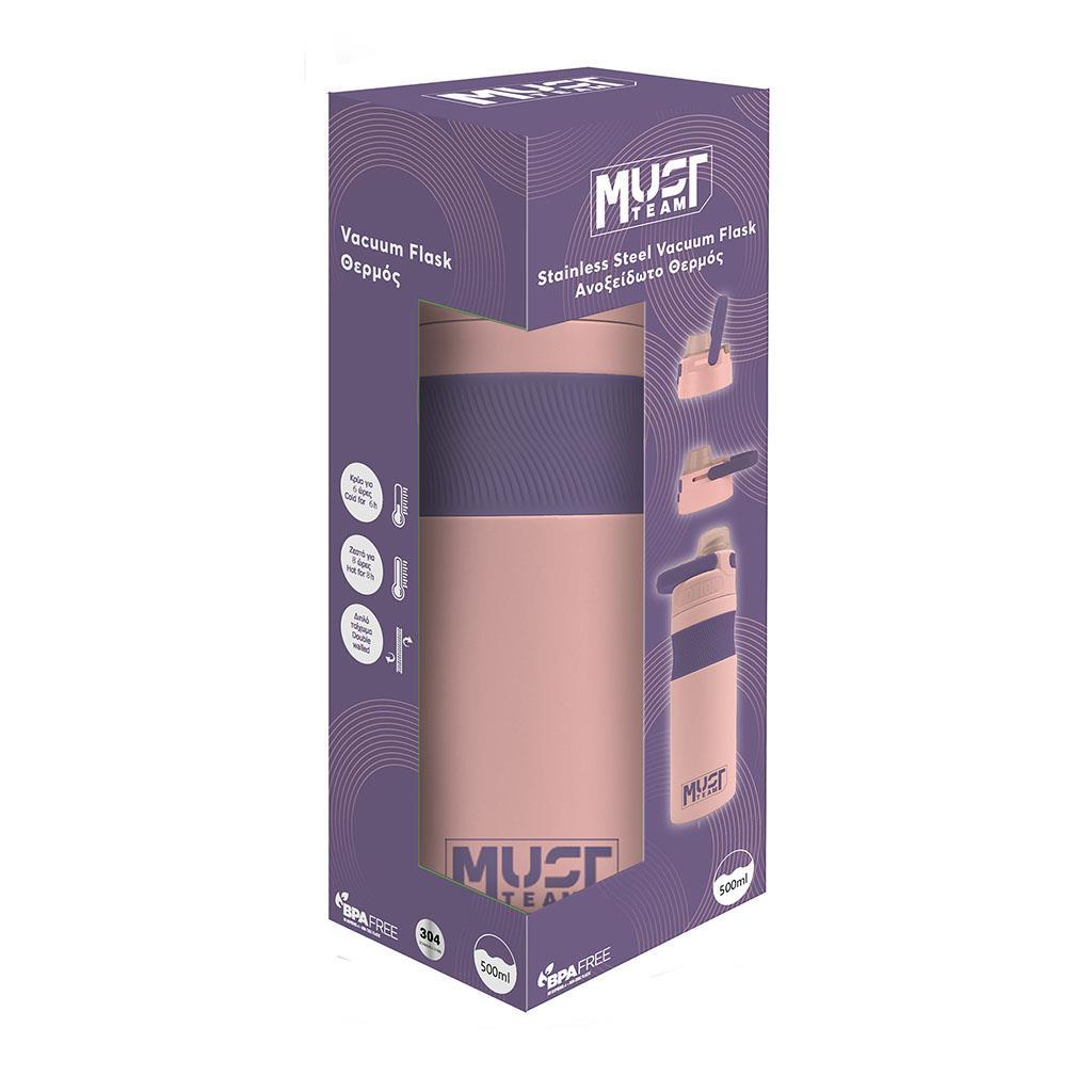 Diakakis Stainless Steel Vacuum Flask 500ml - Must Team - Soft Pink / Purple