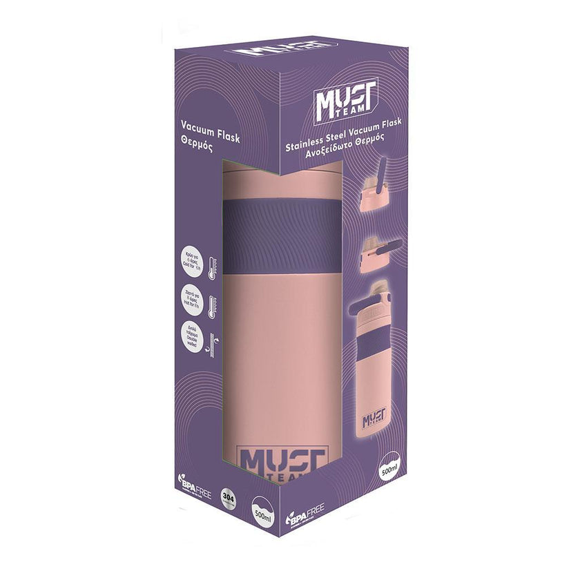 Diakakis Stainless Steel Vacuum Flask 500ml - Must Team - Soft Pink / Purple