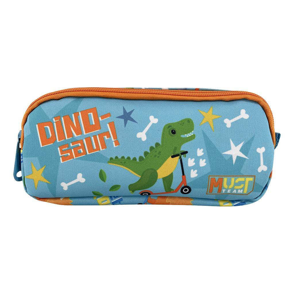 Diakakis 2 Compartments Pencil Case 21 x 9 x 6cm - Must Team - Dinosaur In Scooter