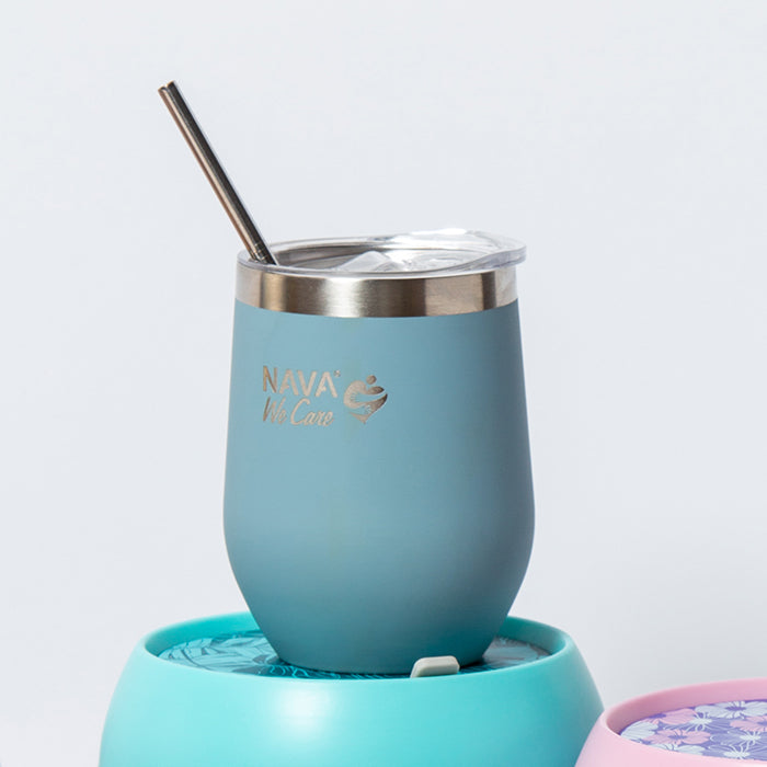 Stainless Steel Insulated Travel Mug With Straw 360ml - We Care - Blue
