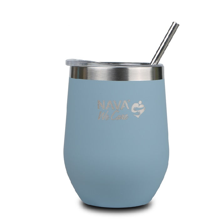 Stainless Steel Insulated Travel Mug With Straw 360ml - We Care - Blue
