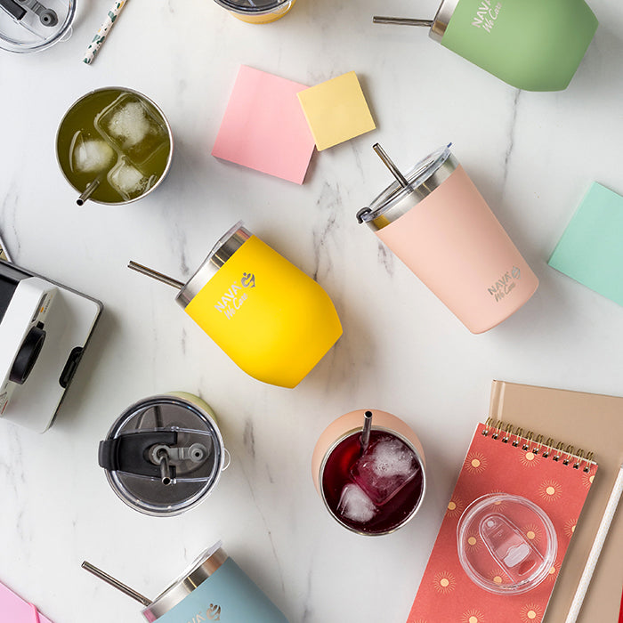 Stainless Steel Insulated Travel Mug With Straw 360ml - We Care - Pink