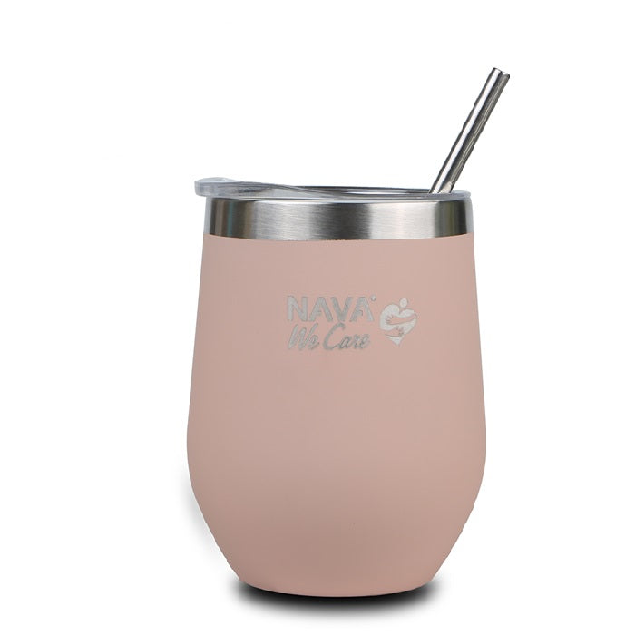 Stainless Steel Insulated Travel Mug With Straw 360ml - We Care - Pink