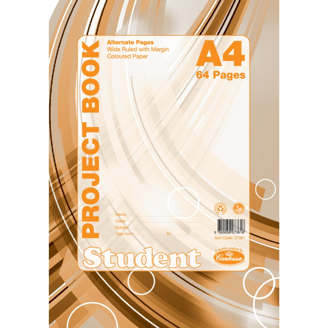 A4 Contessa Student Project Book - 64pgs - Alternate Pages - Wide Ruled With Margin