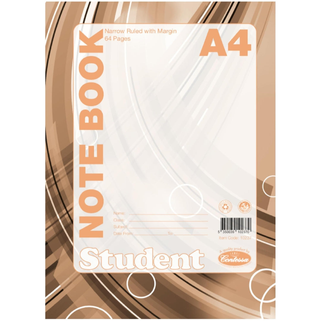 A4 Contessa Student Note Book - 64pgs - Narrow Ruled With Margin