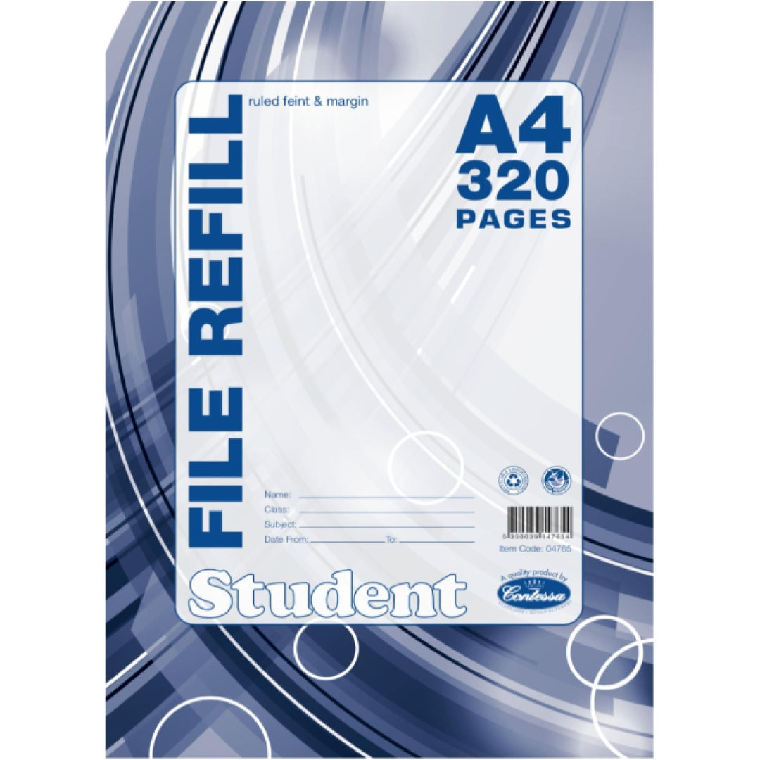 A4 Contessa Student File Refill - 320pgs - Ruled Feint & Margin