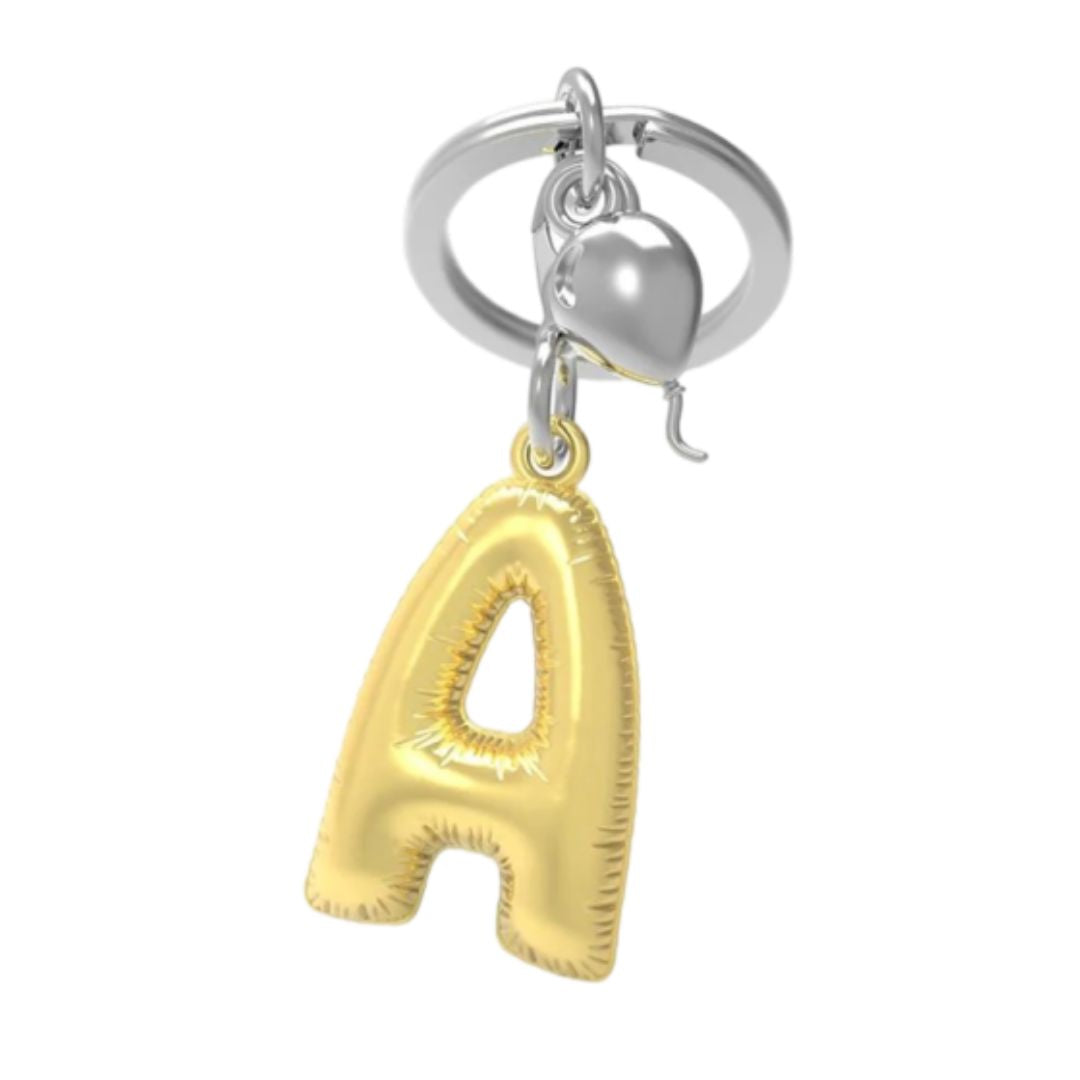 Alphabet Golden Balloon Keychains + Charm - I