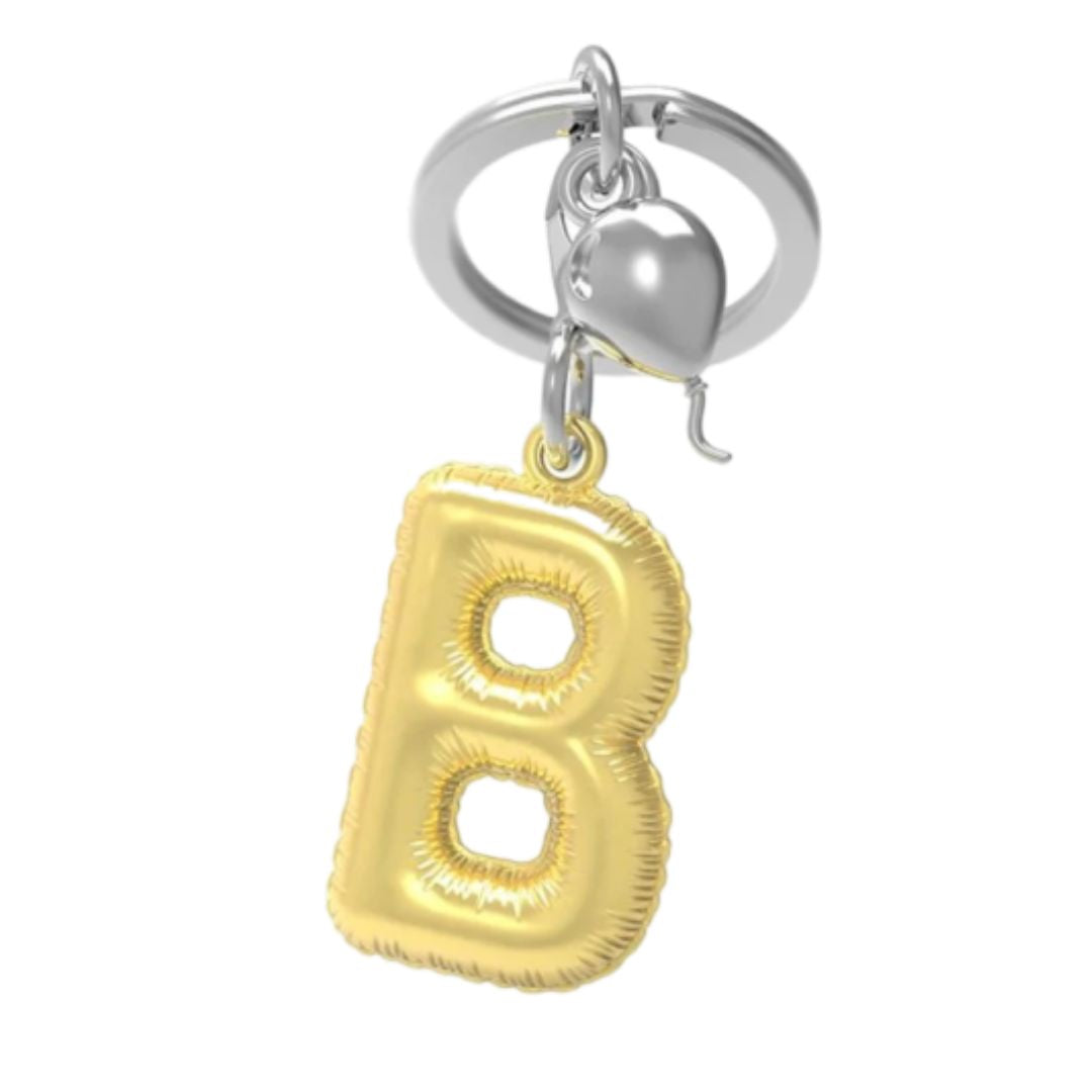 Alphabet Golden Balloon Keychains + Charm - I