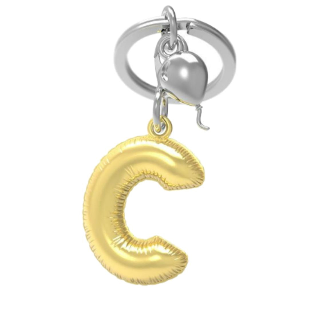 Alphabet Golden Balloon Keychains + Charm - I