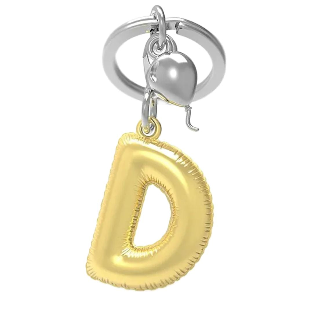 Alphabet Golden Balloon Keychains + Charm - I