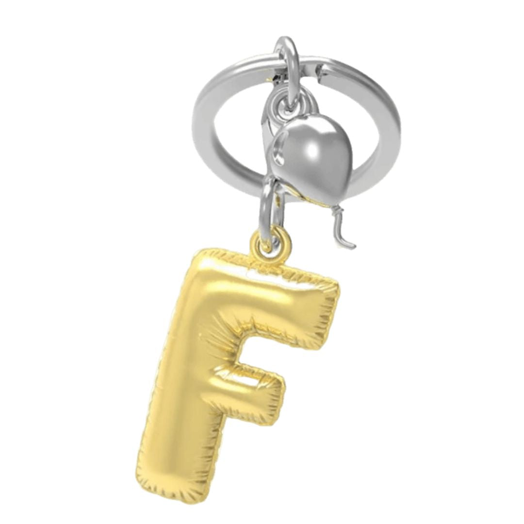 Alphabet Golden Balloon Keychains + Charm - I