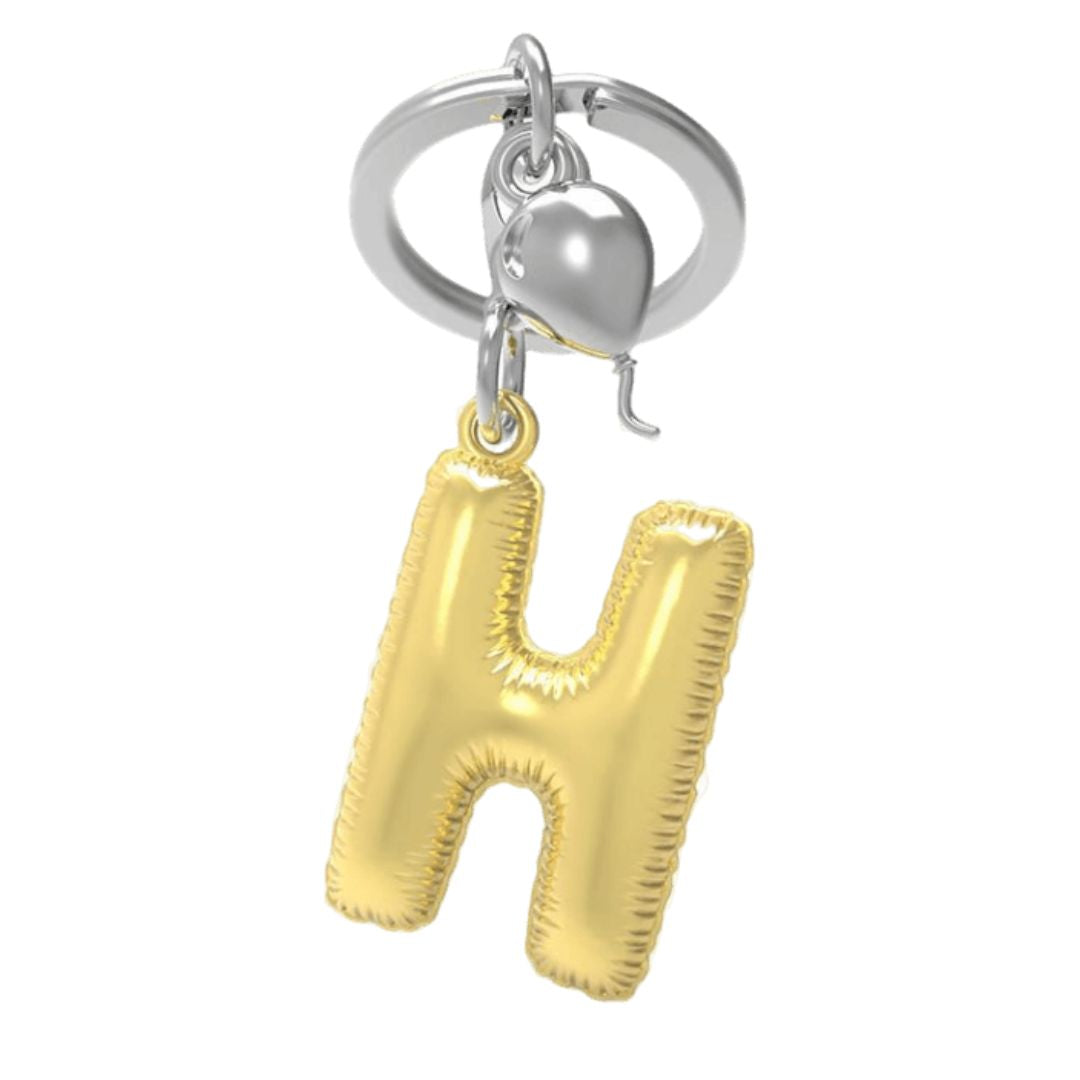 Alphabet Golden Balloon Keychains + Charm - I