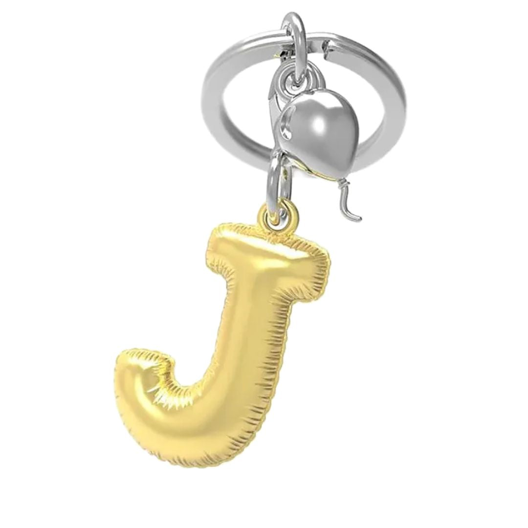 Alphabet Golden Balloon Keychains + Charm - I