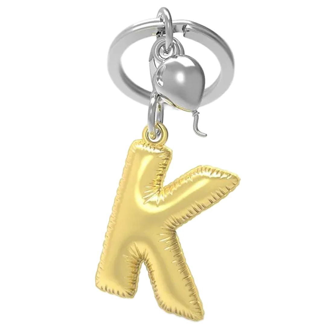 Alphabet Golden Balloon Keychains + Charm - I