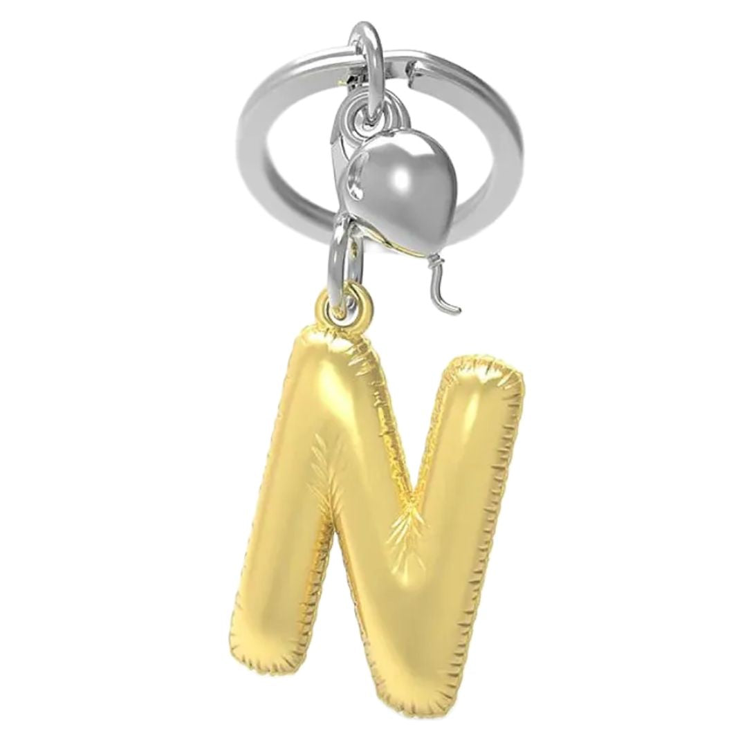 Alphabet Golden Balloon Keychains + Charm - I