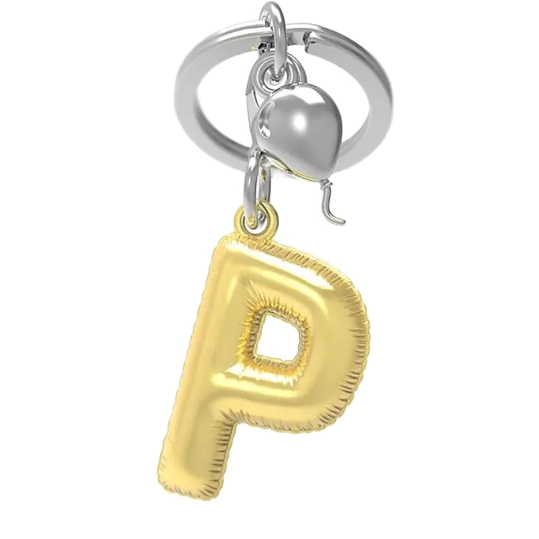 Alphabet Golden Balloon Keychains + Charm - I