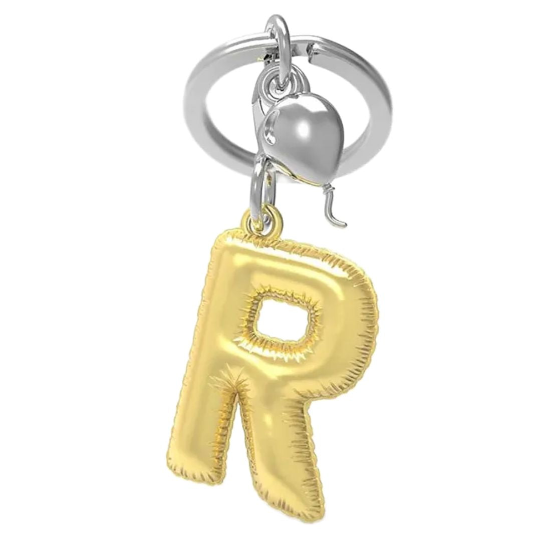 Alphabet Golden Balloon Keychains + Charm - I