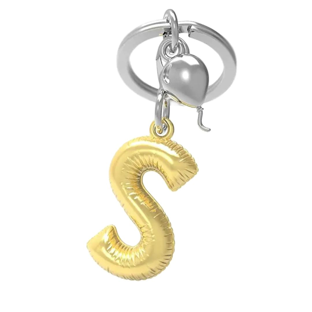 Alphabet Golden Balloon Keychains + Charm - I