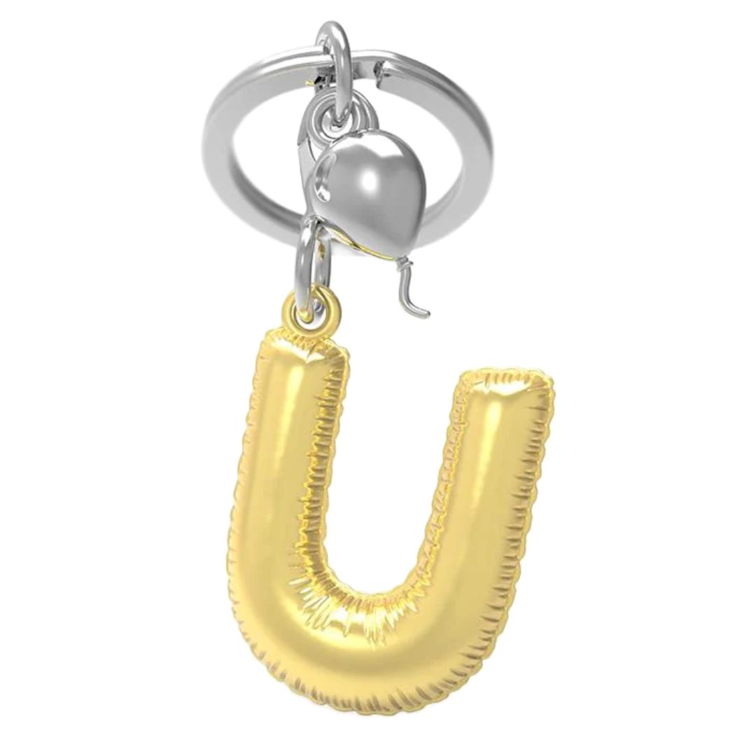 Alphabet Golden Balloon Keychains + Charm - I