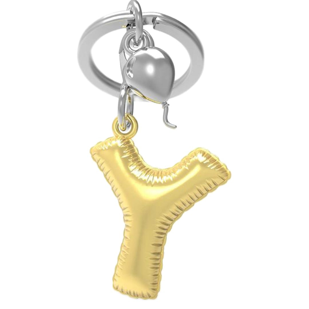 Alphabet Golden Balloon Keychains + Charm - I