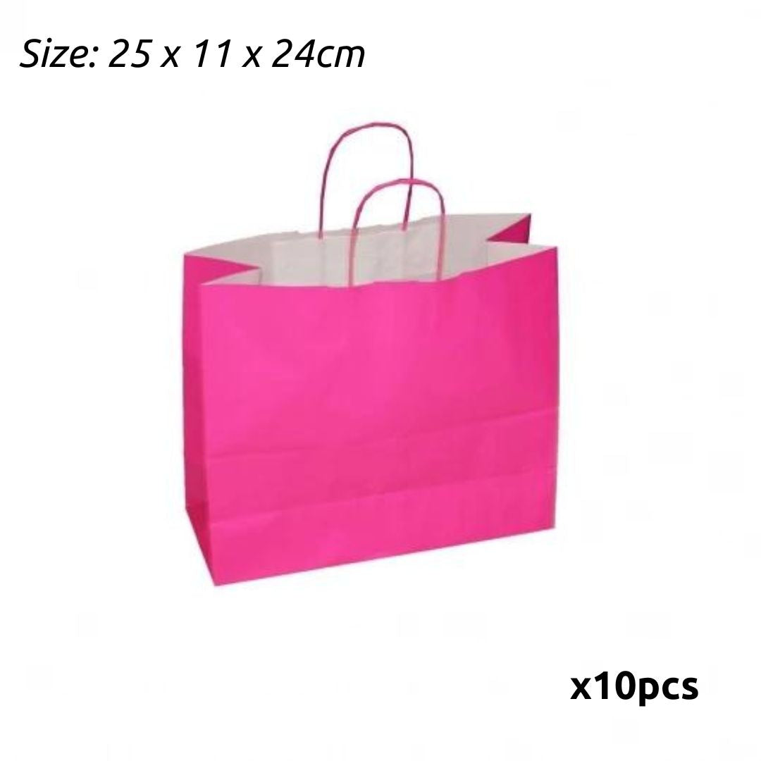 Pink Kraft Bags with Handles x10 - 25x11x24 cm