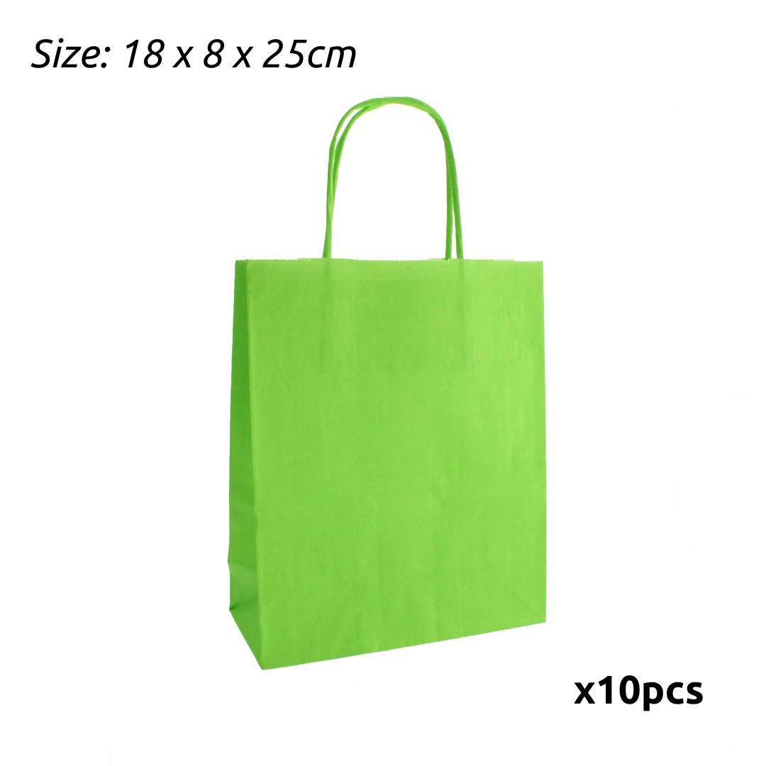 Green Kraft Bags with Handles x10 - 18x8x25 cm