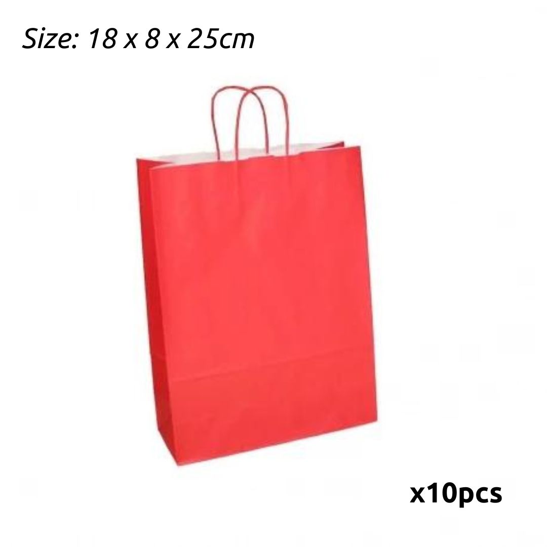 Red Kraft Bags with Handles x10 - 18x8x25 cm