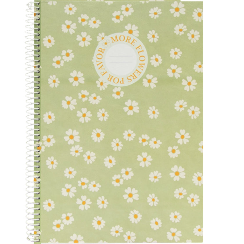 A4 Ancor Side-Spiral Lined Notebook 80pgs - Flowers - Green