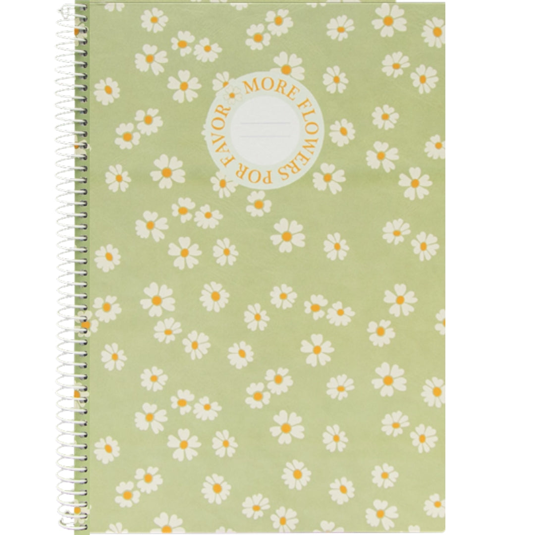 A5 Ancor Side-Spiral Lined Notebook 80pgs - Flowers - Green