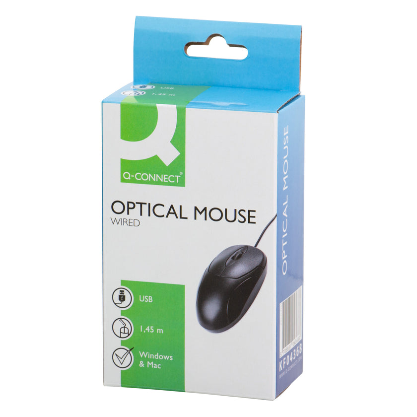 Q-Connect Wired Optical Mouse 1.45m - Black