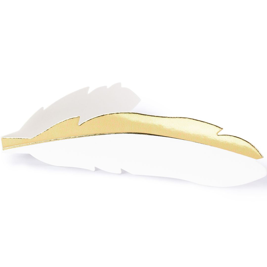 Table Place Cards A Pack Of 10pcs 10.5 x 3cm - White Feather With Gold