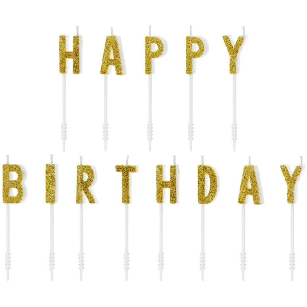 Party Deco Candles 2.5cm A Pack Of 13pcs - Happy Birthday Gold
