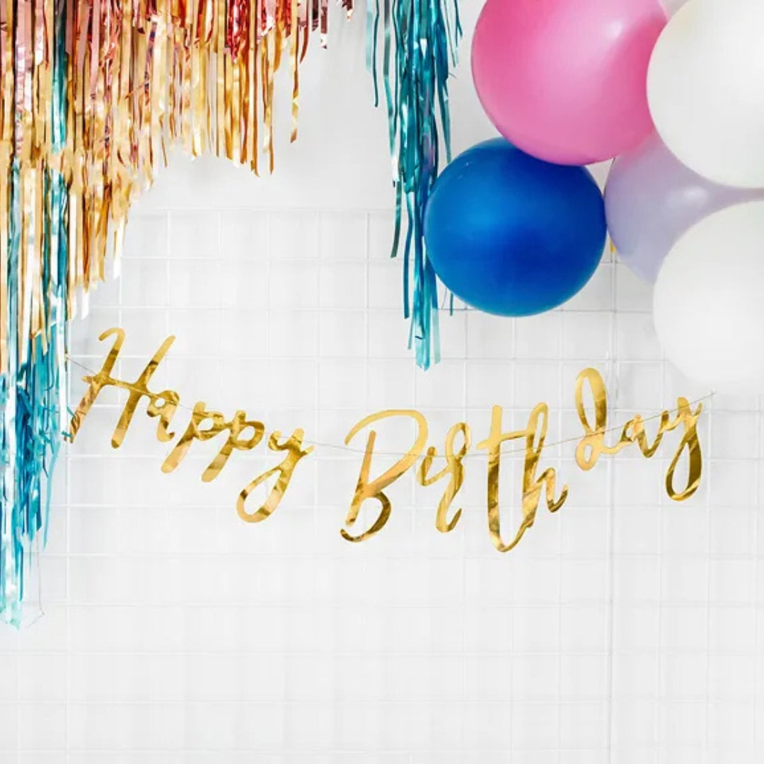 Party Deco Banner 62 x 16.5cm - Happy Birthday Gold