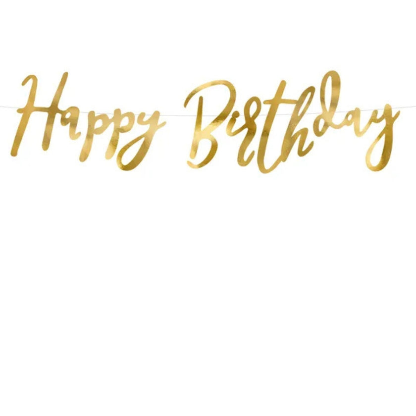 Party Deco Banner 62 x 16.5cm - Happy Birthday Gold
